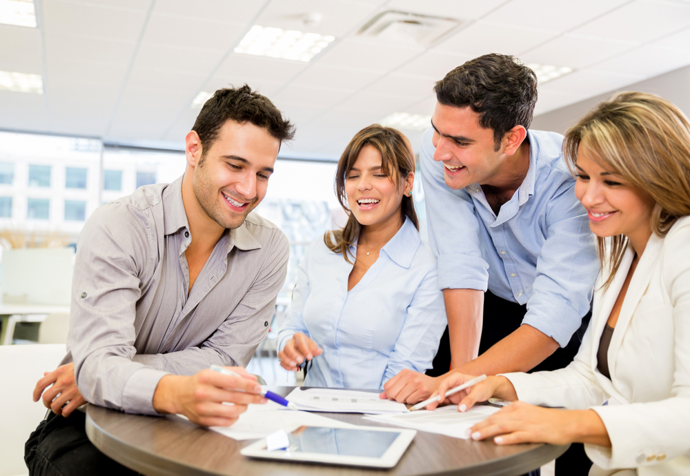 team checking marketing results