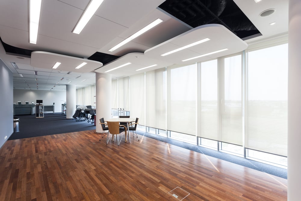Modern commercial office fitout in Dublin with open-plan workstations and natural lighting &ndash; example of interior design targeted by SEO for fitout companies